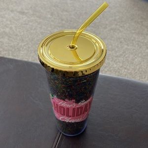 NWOT Disney Tumbler W/ Straw - Mickey Mouse Icon - Here's Some Holiday Cheers